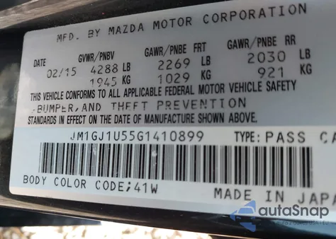 2016 Mazda 6 Sport z USA, uszkodzony, nr VIN JM1GJ1U55G1410899